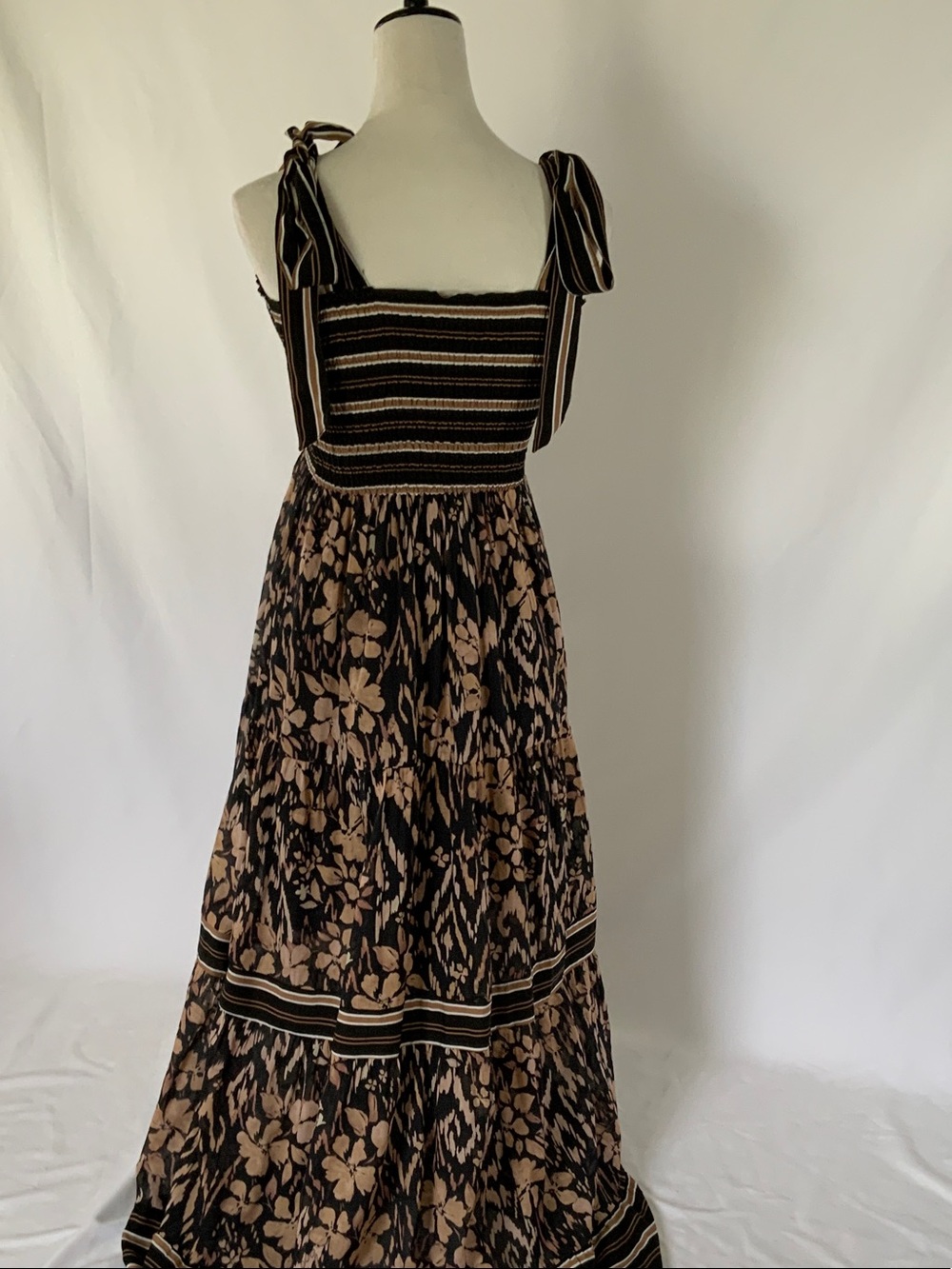 By Together Black & Beige Floral-Stripe Maxi Dress with Tie Straps - Picture 7 of 8